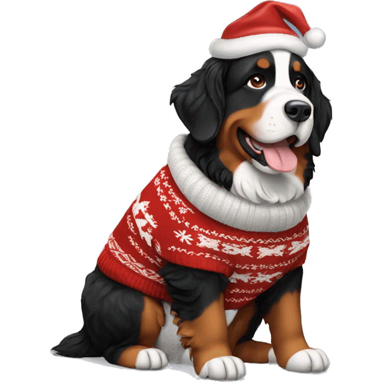 Bernese mountain dog wearing a Christmas sweater emoji