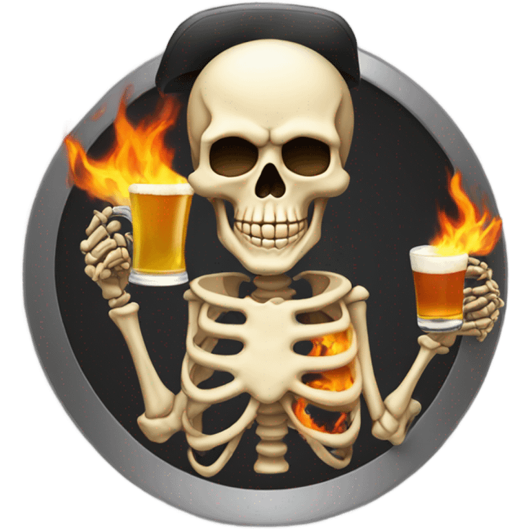 Skeleton with a cigar and fire helmet and a beer emoji