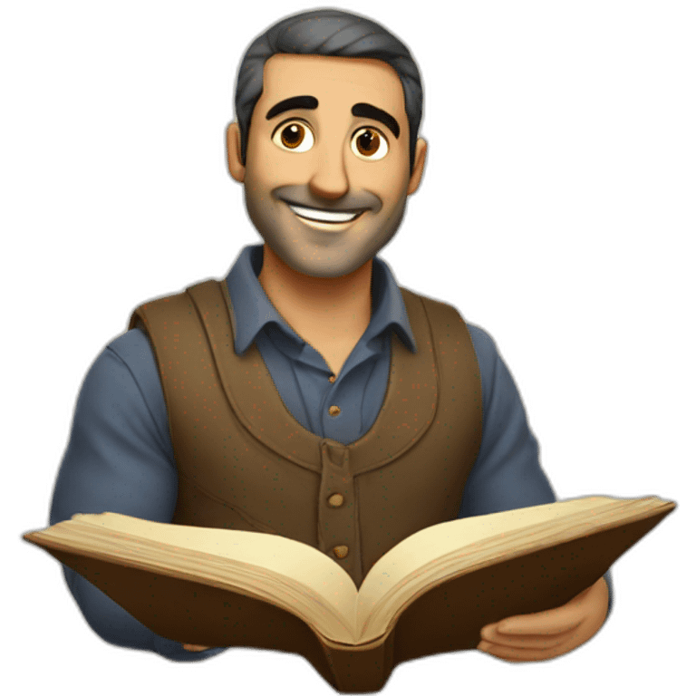 Armenian men reading book and looking at camera and smiling  emoji