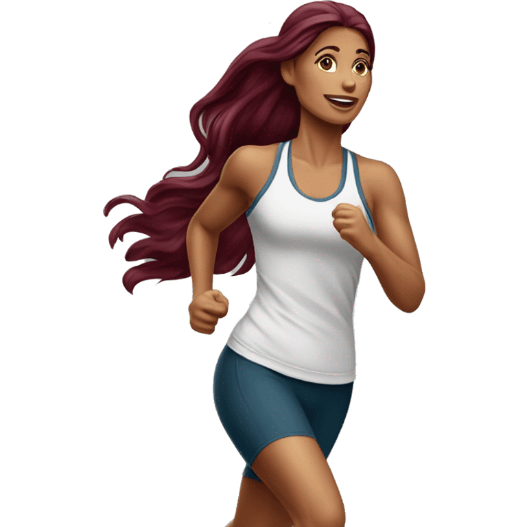 Beautiful tattooed  burgundy long haired woman jogging emoji