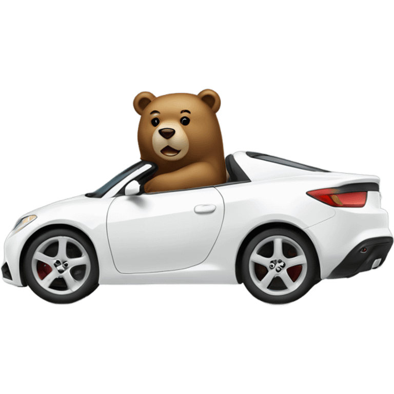 Bear driving white sports car emoji