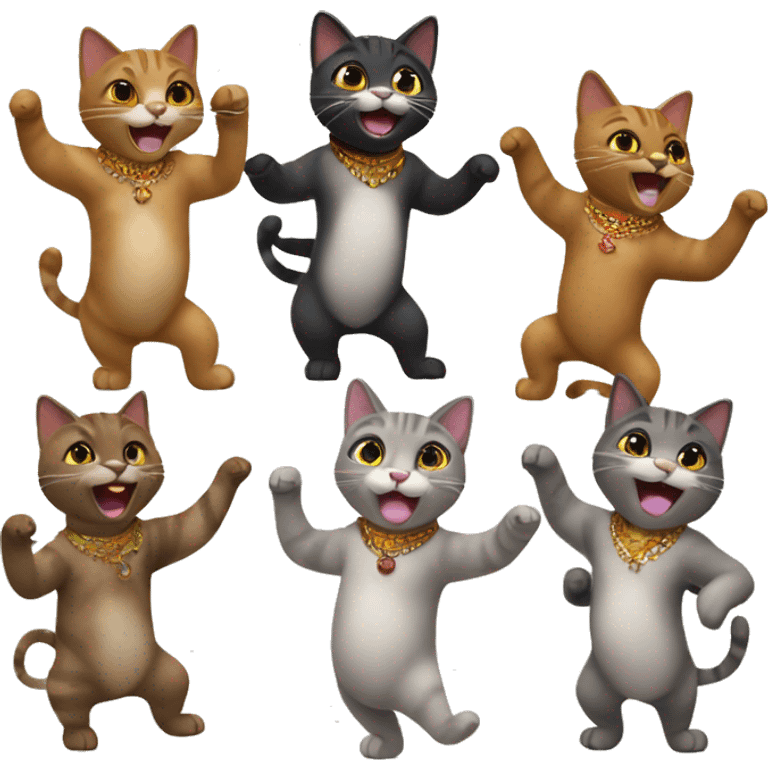 6 cats dancing the conga in a line emoji