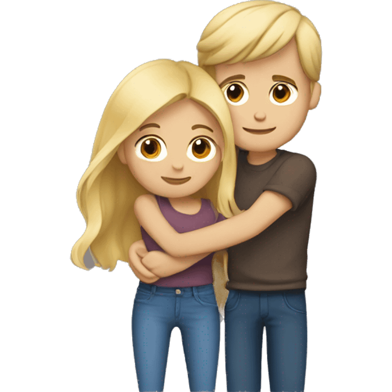 Blonde girl hugging her boyfriend with brown hair emoji