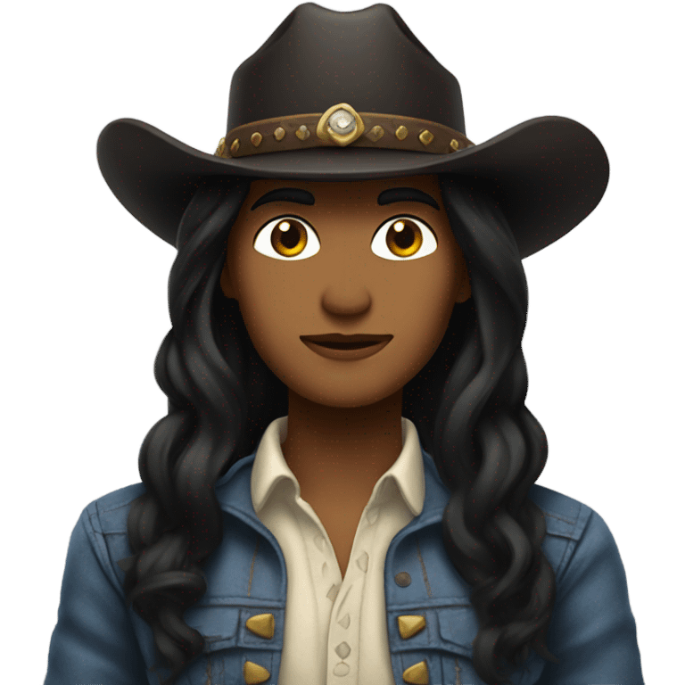 Cowboy with woman with black hair emoji