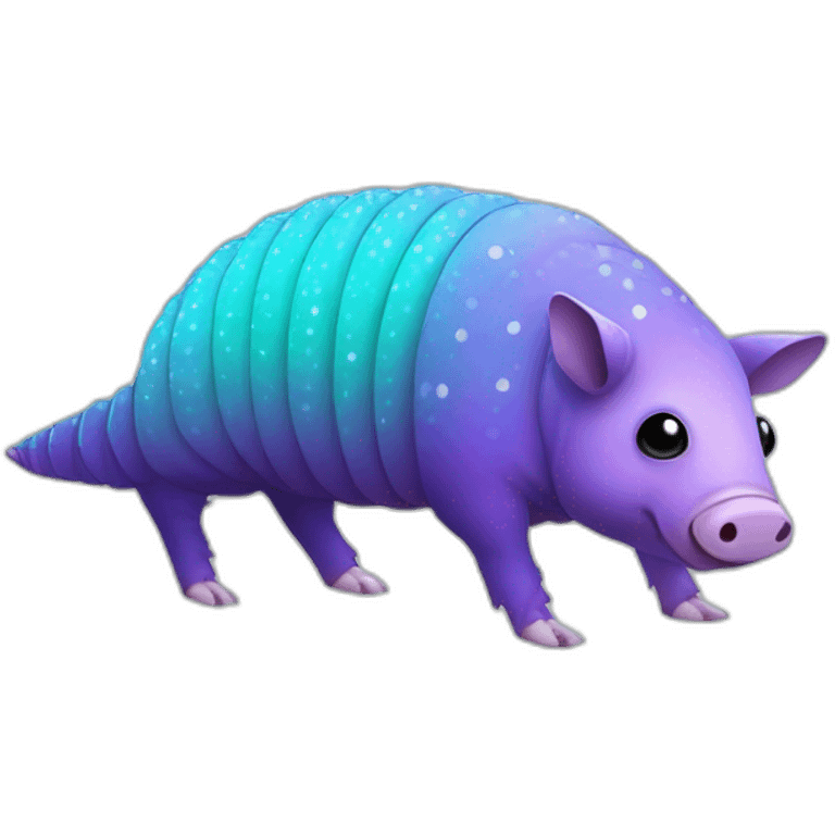 Iridescent cyan purple gradient pig armadillo cow centipede insect with star markings star shaped spots emoji