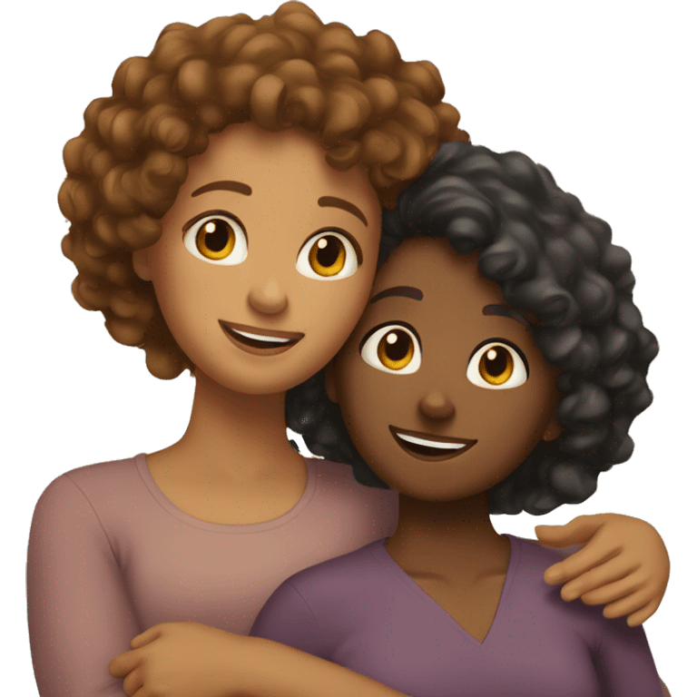 two brown girls with curly hair hugging emoji