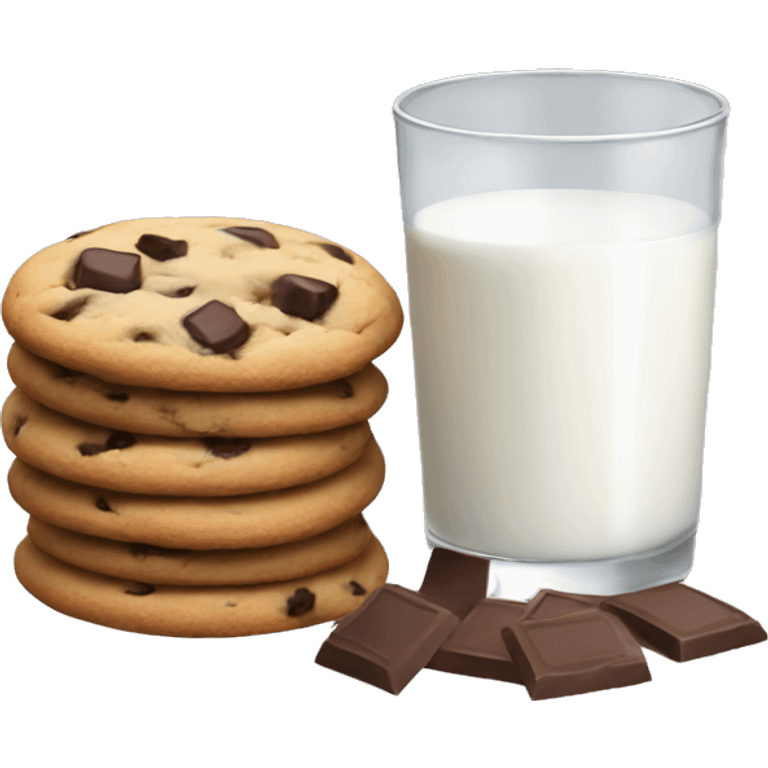 A glass of milk and chocolate chips cookies  emoji