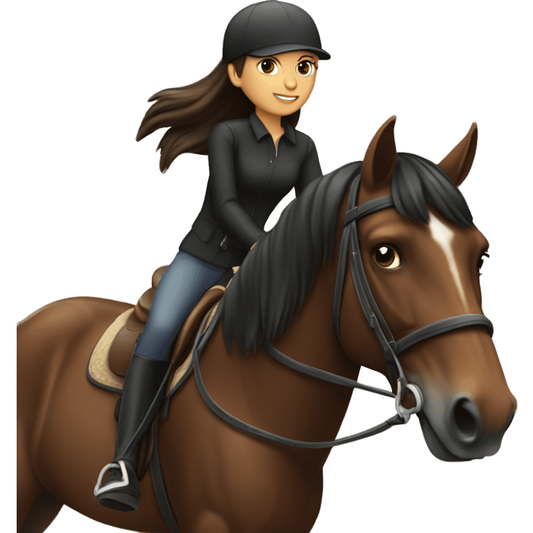 Girl on horseback dark bay horse emoji