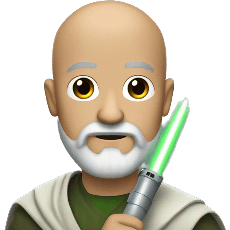 Star Wars bald bearded man holding green light saber emoji