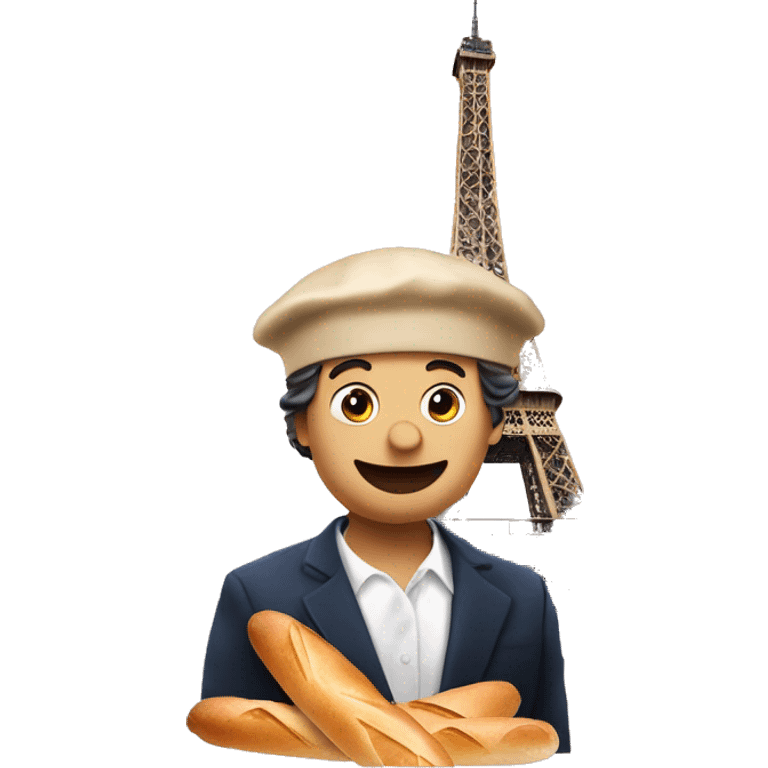 face with baguette wine chesse beret eiffel tower  emoji