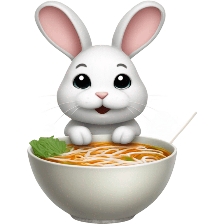 Cute bunny with a bowl of pho emoji