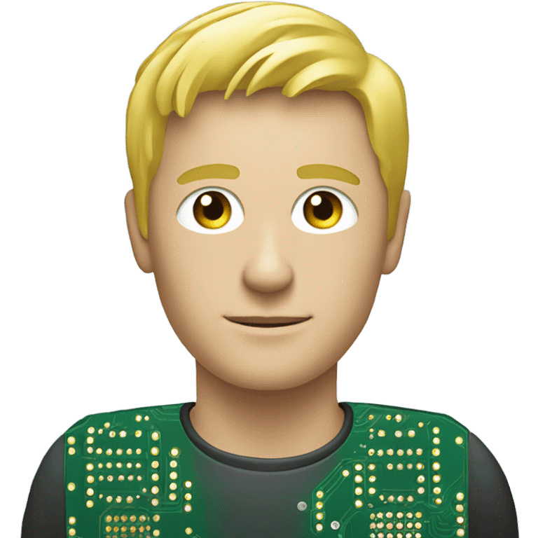 male ,Desk with pcb, european blond with classs emoji