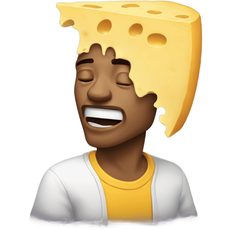 Guy crying with cheese on his head emoji