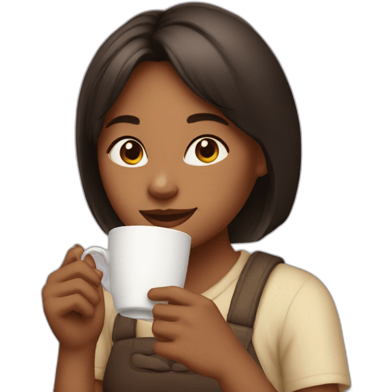 a girl drinking a tea with milk emoji