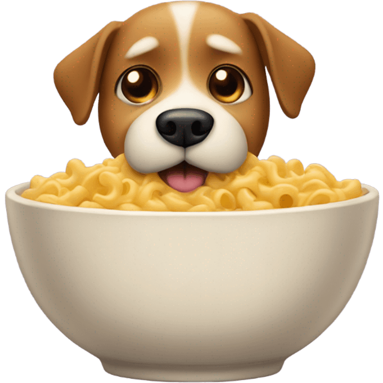 dog with a mustache eating mac and cheese emoji