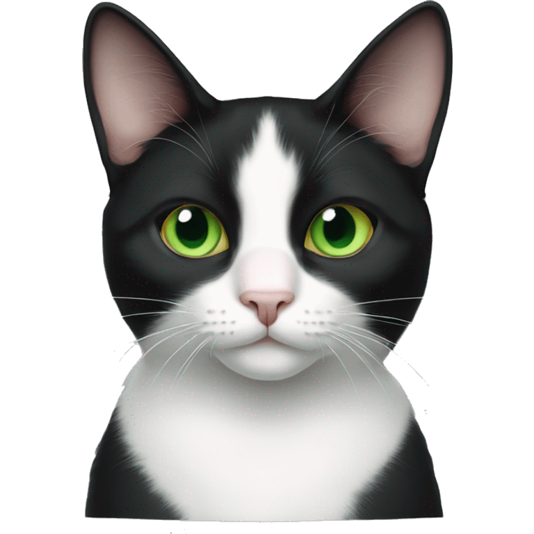 Tuxedo cat, green eyes, clipped ear emoji