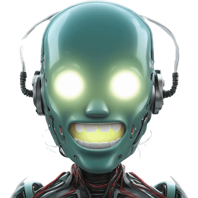 Alien robot head with glowing wires and white teeth  emoji