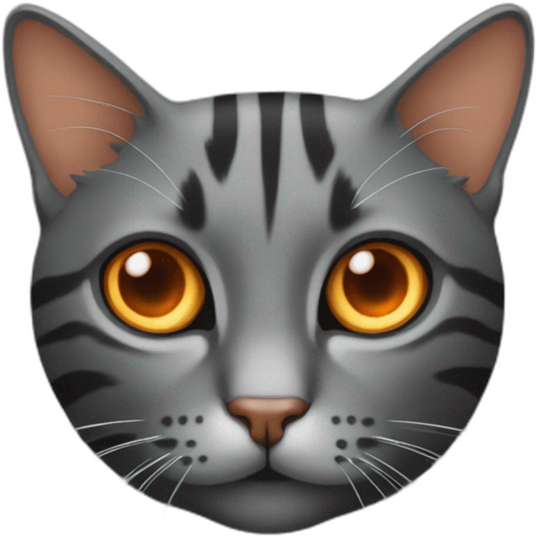 Cat dark grey with stripes and with orange eyes and emoji