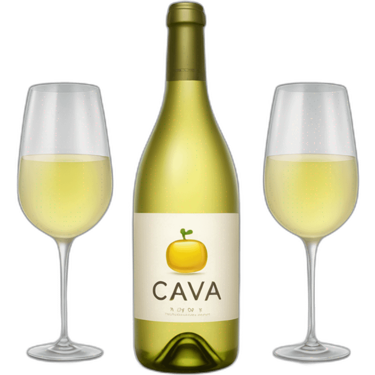 1 piece of big bottle with logo "CAVA" and 2 pieces same clinking glasses of white wine emoji