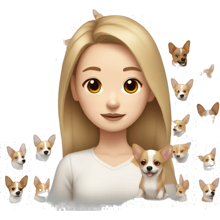 pale Korean girl with medium corgi-chihuahua mix  emoji