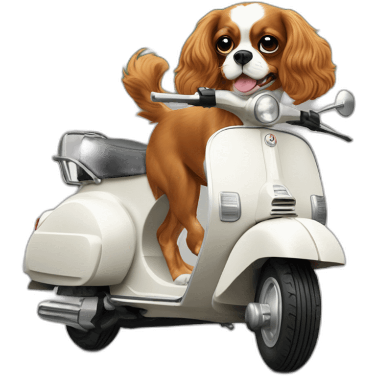 Small cavalier King Charles spaniel driving a vespa emoji