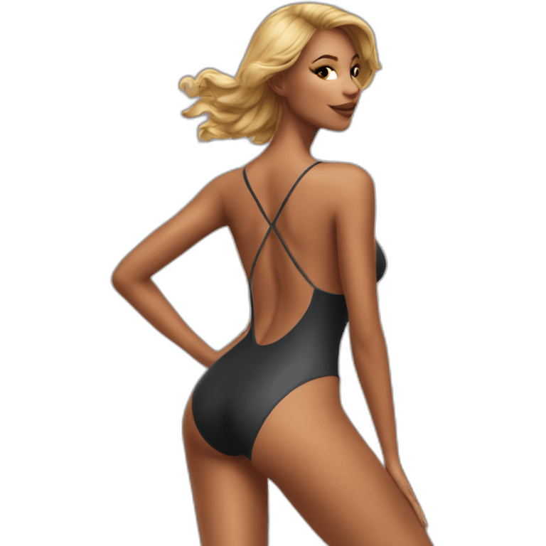 sexy natalie  back on high heels swim suit long legs posing relax emoji