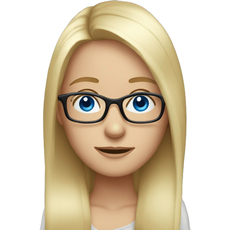 Long blonde hair girl with glasses blue eyes behind laptop emoji