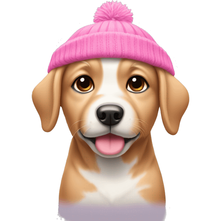 Dog puppy wearing cute pink winter hat emoji