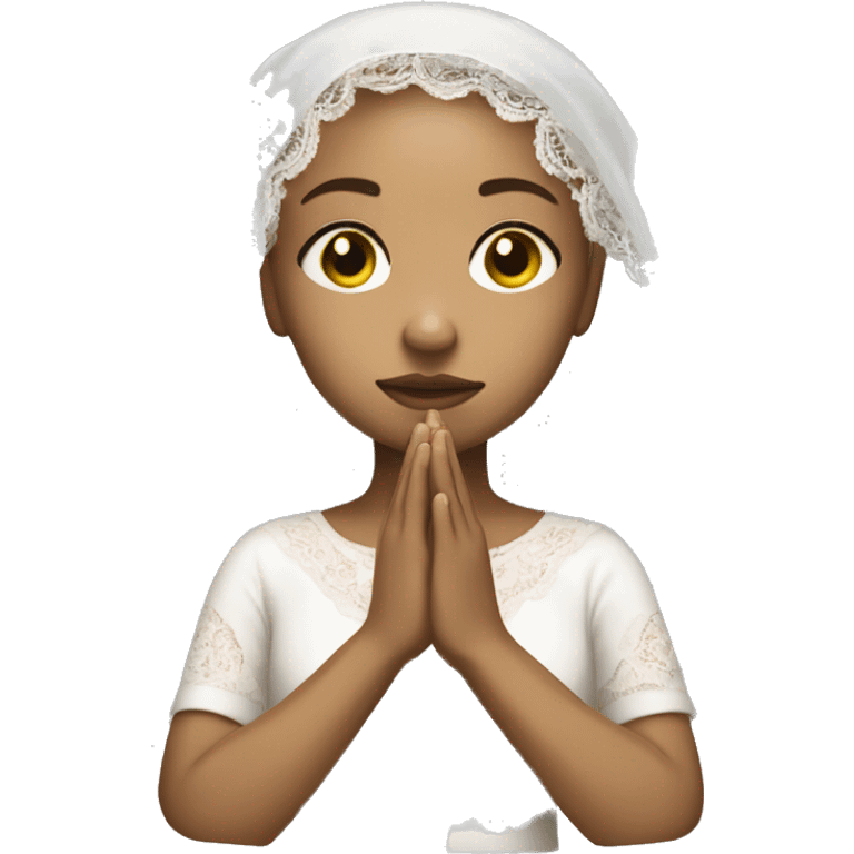 Light skin girl praying with lace white veil  emoji