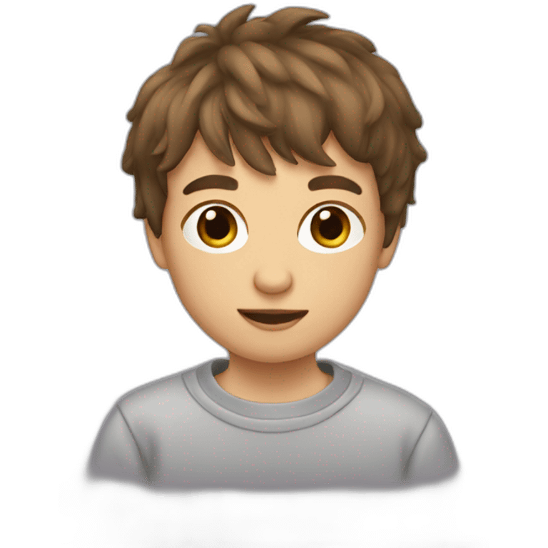 boy with brown hair and bangs wearing a sweatshirt emoji