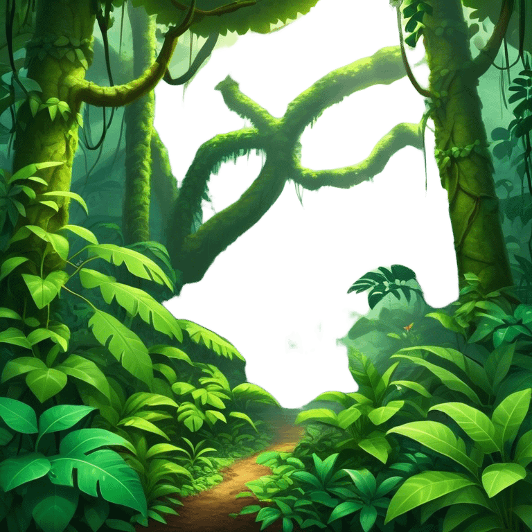 Cinematic Realistic Rainforest Emoji, Lush and vibrant, filled with towering trees, thick vines, and dense green foliage, sunlight filtering through the canopy above, creating dappled patches of light on the rich, diverse undergrowth. The air is heavy with moisture, with mist rising from the forest floor and distant calls of exotic birds and animals echoing through the trees. Soft glowing outline, capturing the essence of a thriving, untamed tropical paradise filled with life! emoji