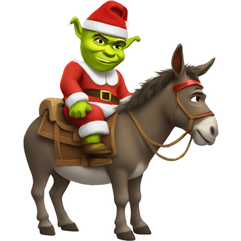 Shrek riding donkey with a Santa hat emoji