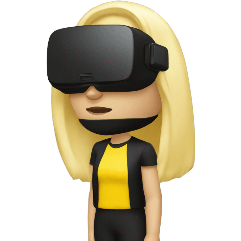 Blonde person yellow wearing the a Black VR Headset a bit nauseous emoji