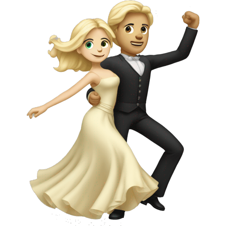 Blond hair man and dark hair woman dancing waltz emoji