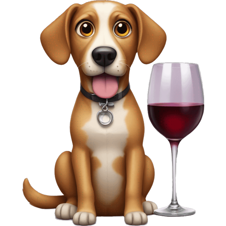 dog with big eyes and glass of wine emoji