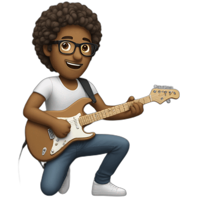 Brown man Whith glasses plays electric guitar emoji