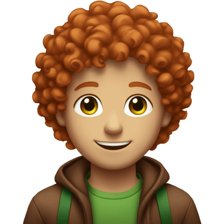 red head boy with curly hair and green eyes smiling  emoji