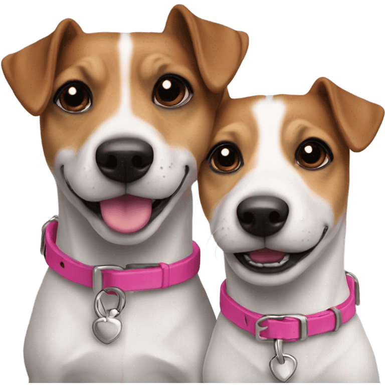 Pair together 2 Jack Russels pink collars brown eyes emoji