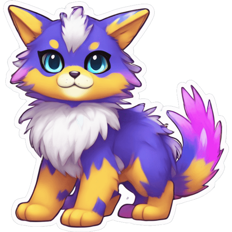 Anthro Fluffy Cool Cute Magical Elemental Shiny Colorful Neon Vibrant Colors Sparkle Kemono-style Chibi Fantasy-Animal-Fakémon-Pokémon-Hybrid Fur Sona Aesthetic Full Body Sticker emoji