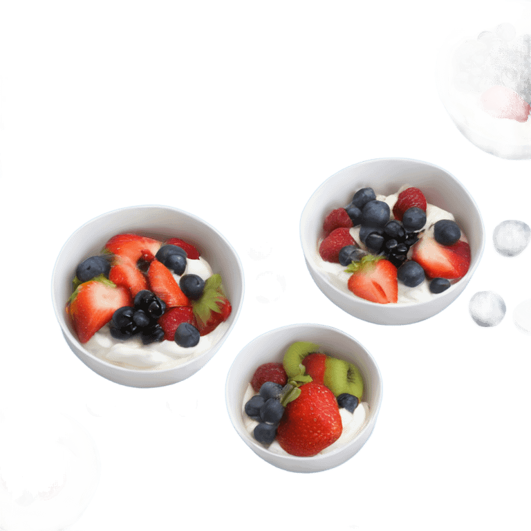 Bowl of skyr topped with fruits Blue Berry, strawberry emoji