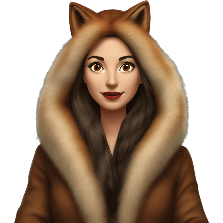 Beautiful Woman Realistic long hair brunette Mob wife big brown fox fur coat  emoji