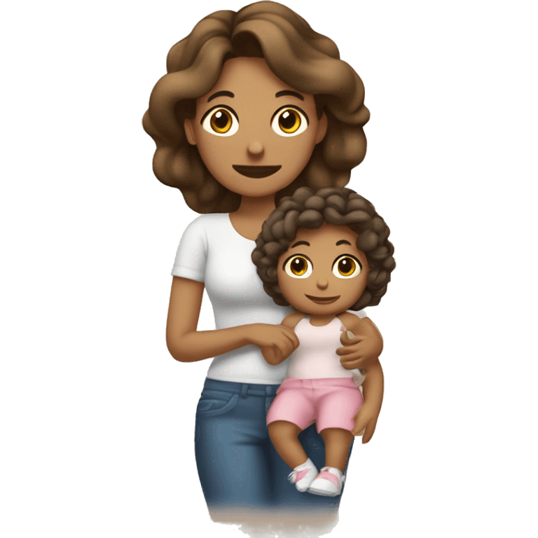 Mamá y su bebé niña  con pien blanca y cabello castaño claro  emoji