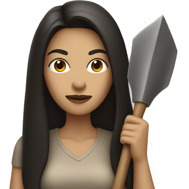 Beige Women with long dark hair holding big pointy shovel emoji