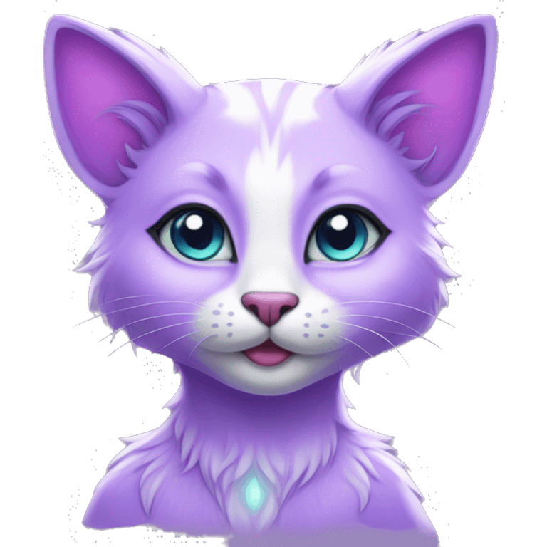 Kawaii bright lilac-colored fantasy ethereal anthro feline fursona animal creature emoji