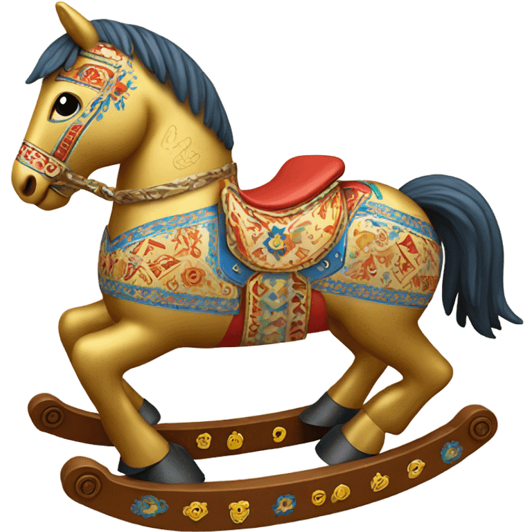 golden 2D rocking horse toy designed in Ukrainian style. emoji