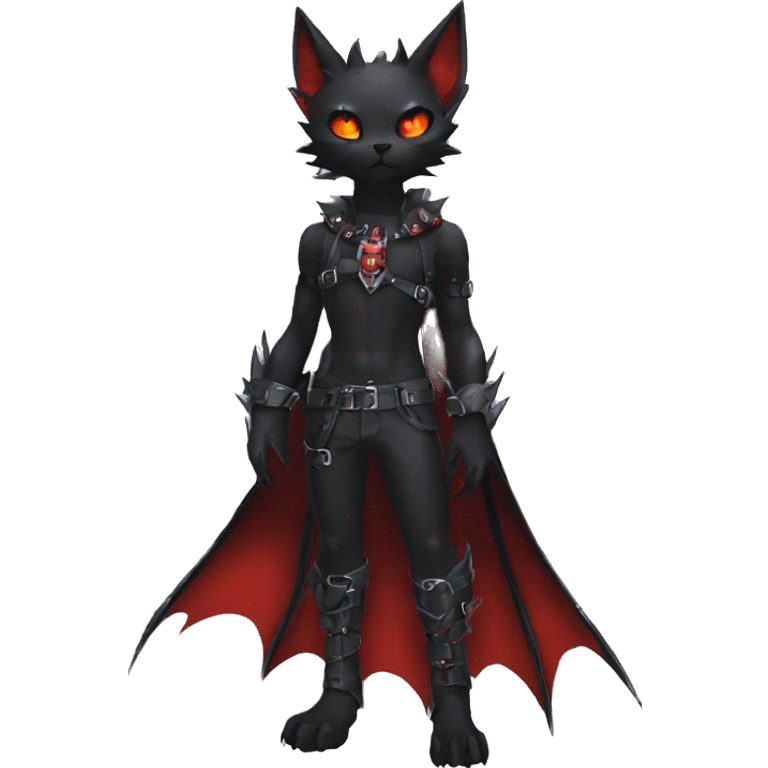 cool edgy black punk red ethereal fantasy nargacuga-bat-cat-Fakemon collar harness full body emoji