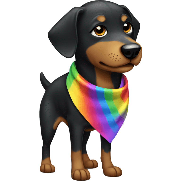 black mongrel dog with rainbow bandana  emoji