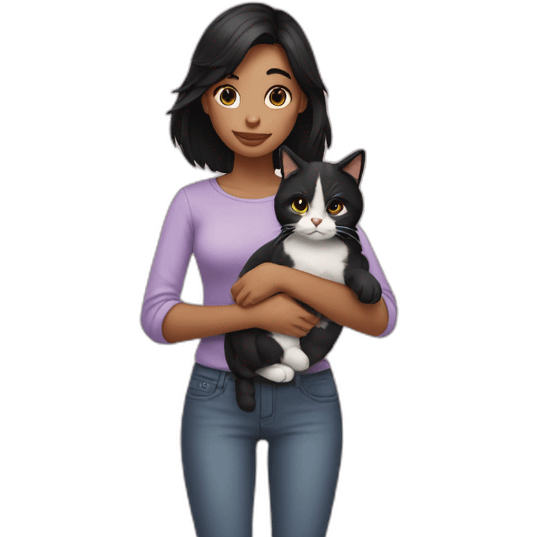 Girl with black hair hold a cat  emoji