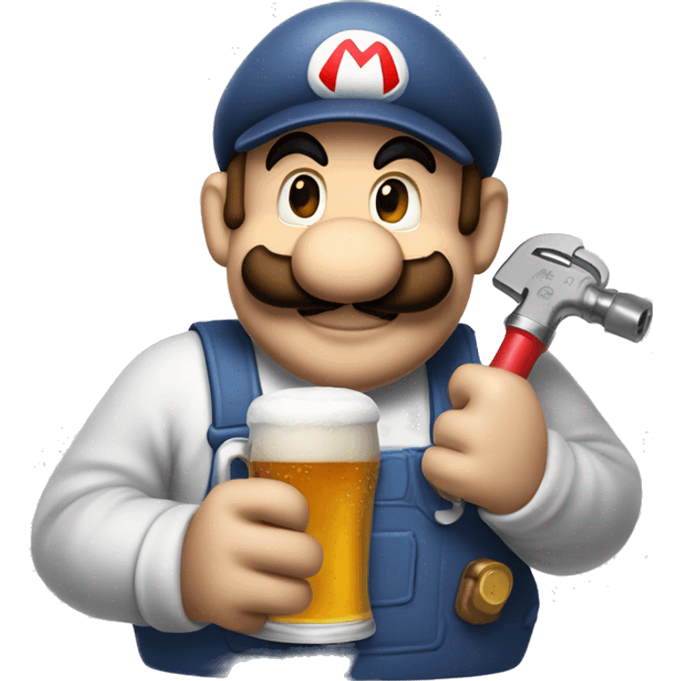 Mario plumber drinking beer with a shirt that says “HOPE” with a pipe wrench logo emoji