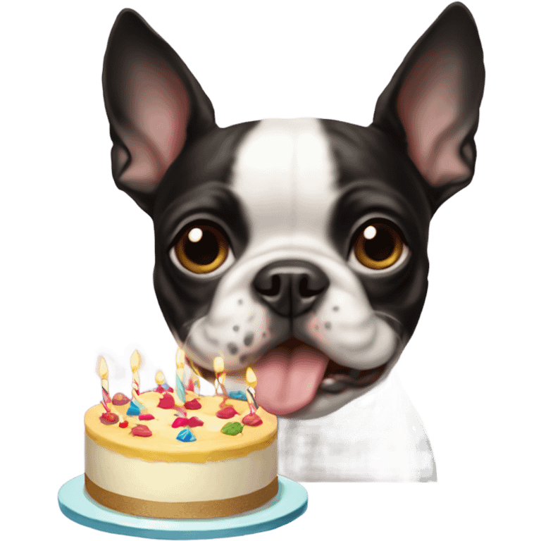 Bostonterrier dog and birthday cake emoji